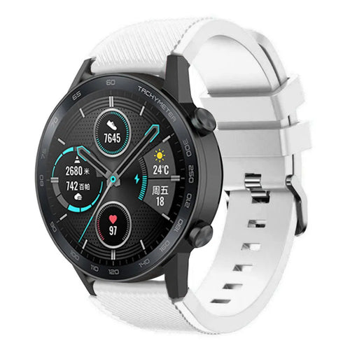 Twill Silicone Strap, white, on a watch, 3/4 front view