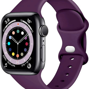 Silicone Strap 'Classic', dark purple, on a watch, 3/4 front view