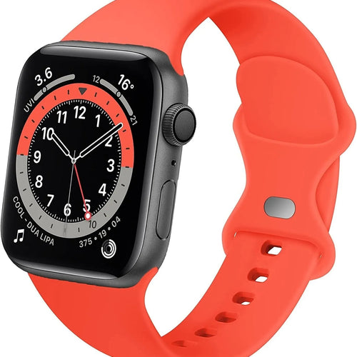 Silicone Strap 'Classic', coral, on a watch, 3/4 front view