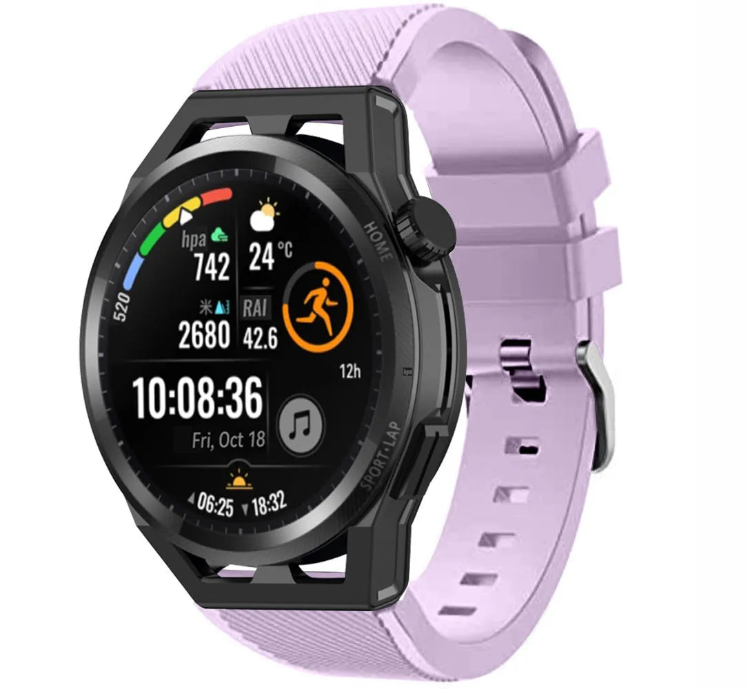 Twill Silicone Strap, lilac, on a watch, 3/4 front view