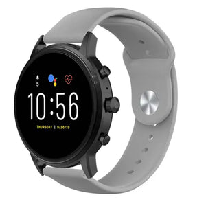 Silicone Sport Strap, grey, on a watch, 3/4 front view
