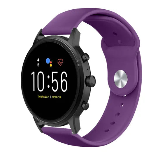 Silicone Sport Strap, purple, on a watch, 3/4 front view