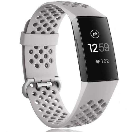 Breathable Silicone Strap, grey, on a watch, 3/4 front view