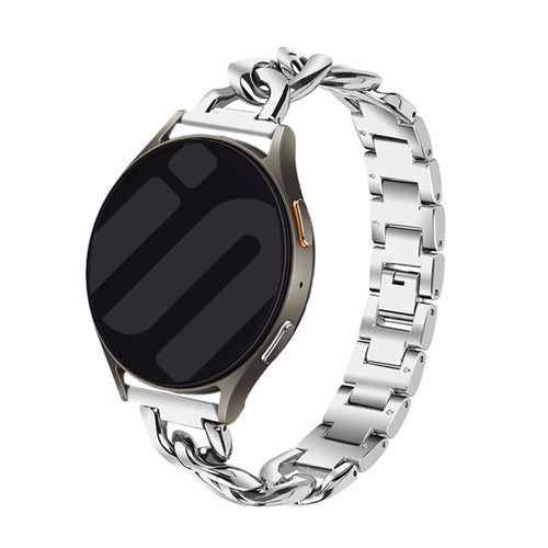 Steel Chain Strap, silver, on a watch, 3/4 front view