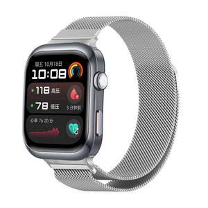 Milanese Strap, silver, on a watch, 3/4 front view