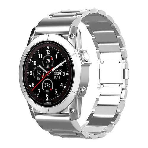 Magnetic Titanium Strap, silver, on a watch, 3/4 front view