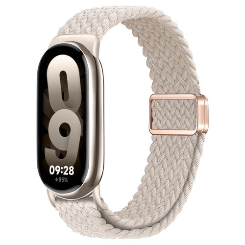 Nylon Magnetic Braided Strap, starlight, on a watch, 3/4 front view