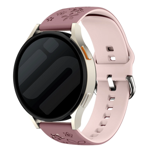Flower Silicone Strap, smoke purple/light pink, on a watch, 3/4 front view