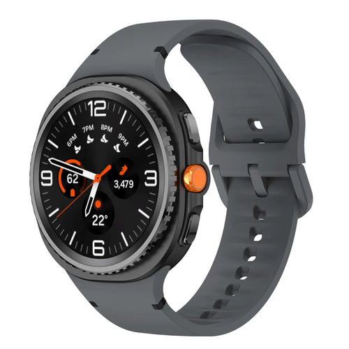 Silicone Strap, dark grey, on a watch, 3/4 front view