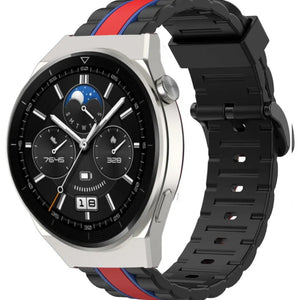 Silicone Special Edition Strap, black/red, on a watch, 3/4 front view