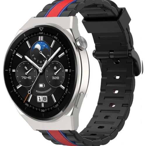 Silicone Special Edition Strap, black/red, on a watch, 3/4 front view