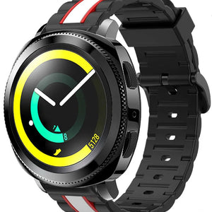 Silicone Special Edition Strap, black/white, on a watch, 3/4 front view