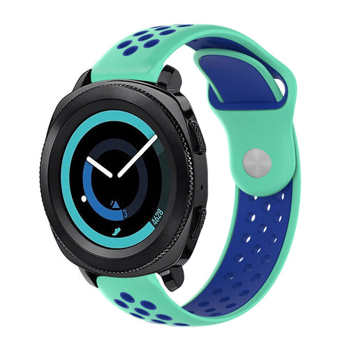 Silicone Sport Strap, aqua/blue, on a watch, 3/4 front view