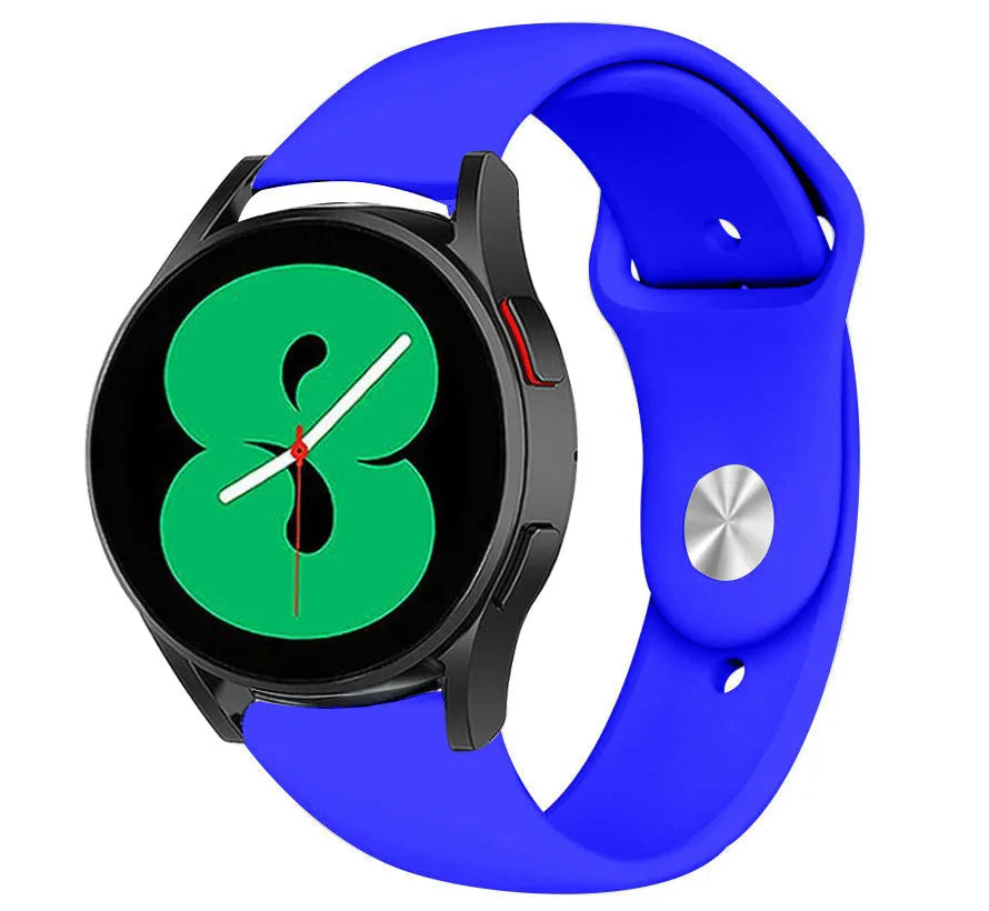 Silicone Sport Strap, blue, on a watch, 3/4 front view
