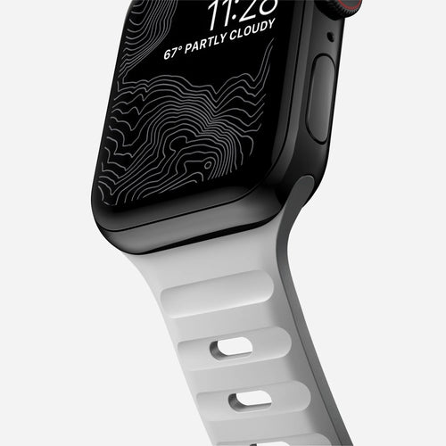 Sport Silicone Strap, grey, on a watch, 3/4 front view
