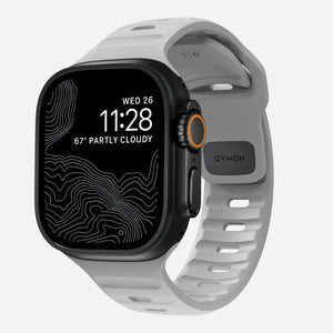 Sport Silicone Strap, grey, on a watch, 3/4 front view