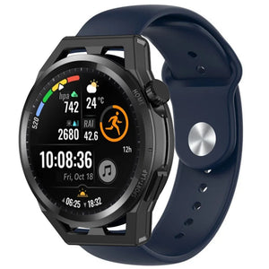 Silicone Sport Strap, dark blue, on a watch, 3/4 front view