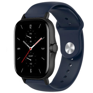 Silicone Sport Strap, dark blue, on a watch, 3/4 front view