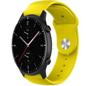 Silicone Sport Strap, yellow, on a watch, 3/4 front view