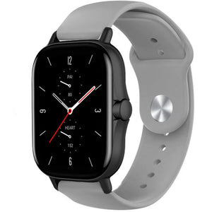 Silicone Sport Strap, grey, on a watch, 3/4 front view