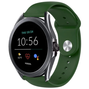 Silicone Sport Strap, army green, on a watch, 3/4 front view