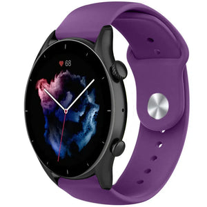 Silicone Sport Strap, purple, on a watch, 3/4 front view