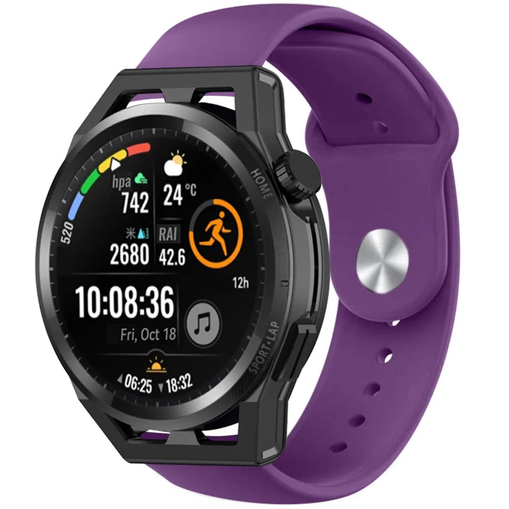 Silicone Sport Strap, purple, on a watch, 3/4 front view