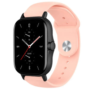 Silicone Sport Strap, pink, on a watch, 3/4 front view