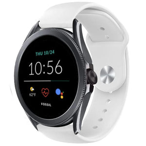 Silicone Sport Strap, white, on a watch, 3/4 front view