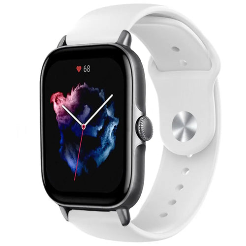 Silicone Sport Strap, white, on a watch, 3/4 front view