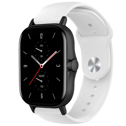 Silicone Sport Strap, white, on a watch, 3/4 front view