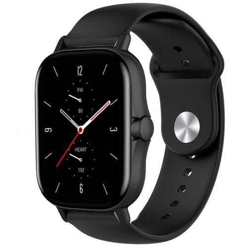 Silicone Sport Strap, black, on a watch, 3/4 front view