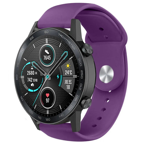 Silicone Sport Strap, purple, on a watch, 3/4 front view