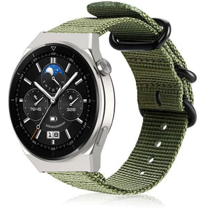 Nylon Buckle Strap, green, on a watch, 3/4 front view