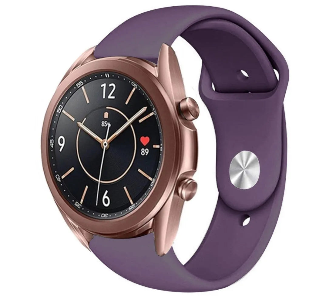 Silicone Sport Strap, purple, on a watch, 3/4 front view