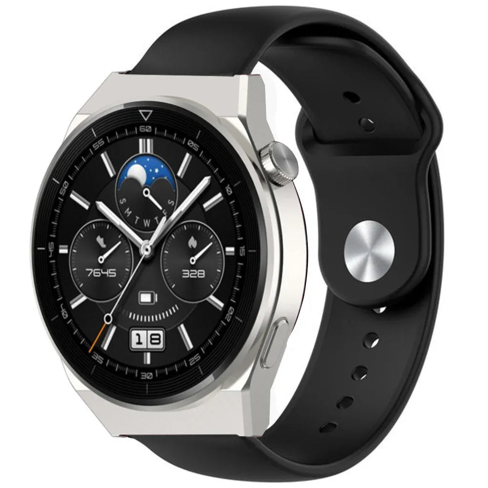 Silicone Sport Strap, black, on a watch, 3/4 front view