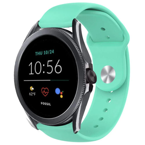 Silicone Sport Strap, aqua, on a watch, 3/4 front view