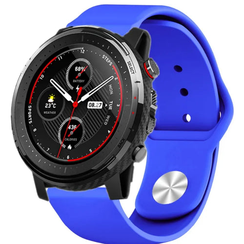 Silicone Sport Strap, blue, on a watch, 3/4 front view