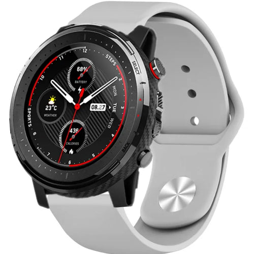 Silicone Sport Strap, grey, on a watch, 3/4 front view