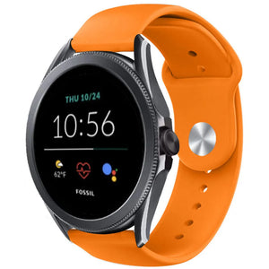 Silicone Sport Strap, orange, on a watch, 3/4 front view