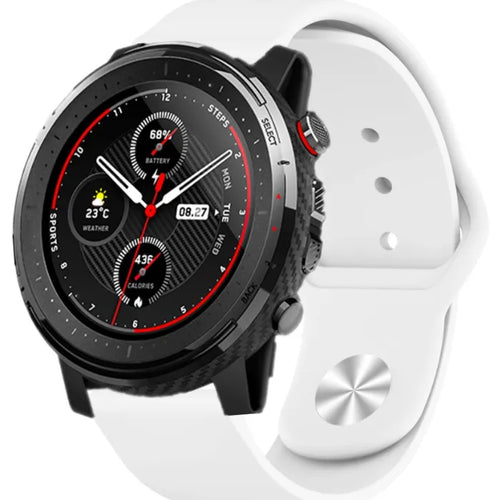 Silicone Sport Strap, white, on a watch, 3/4 front view