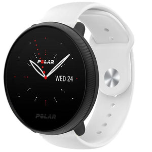 Silicone Sport Strap, white, on a watch, 3/4 front view