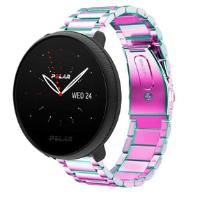 Steel Strap, pearlescent, on a watch, 3/4 front view