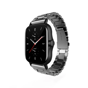 Steel Strap, dark grey, on a watch, 3/4 front view