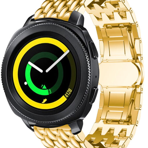 Steel Dragon Strap, gold, on a watch, 3/4 front view