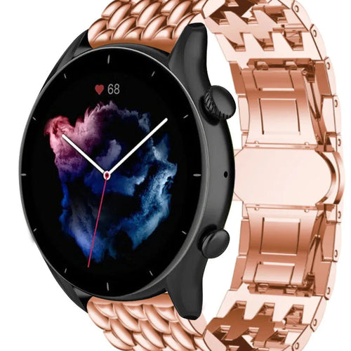 Steel Dragon Strap, rose gold, on a watch, 3/4 front view
