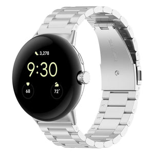 Steel Strap, silver, on a watch, 3/4 front view