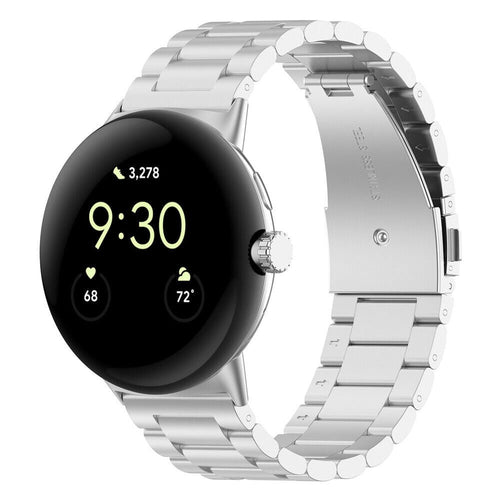 Steel Strap, silver, on a watch, 3/4 front view