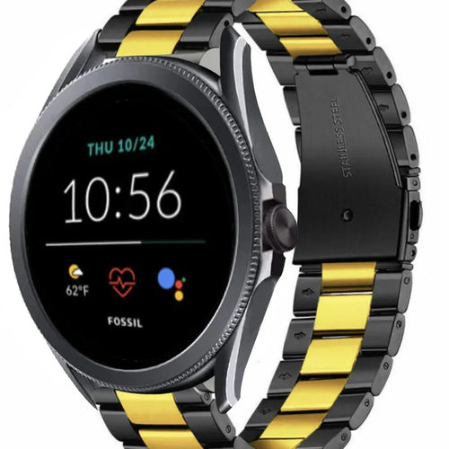 Steel Strap, black/gold, on a watch, 3/4 front view