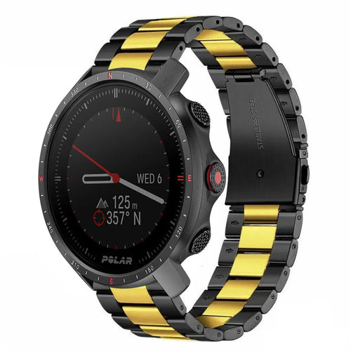 Steel Strap, black/gold, on a watch, 3/4 front view